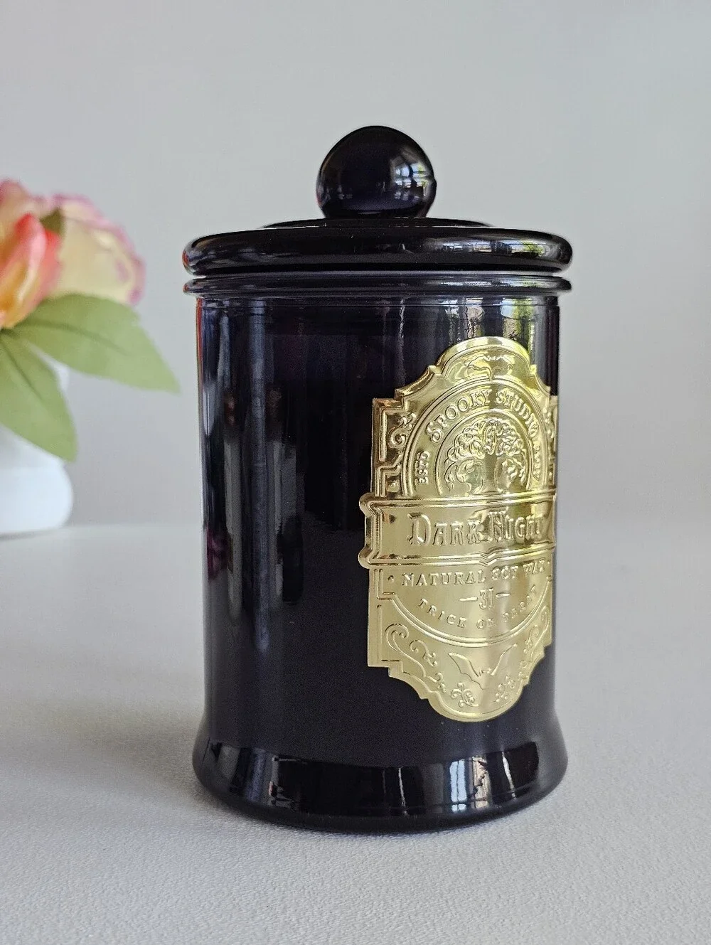 Spooky Studio Dark Night Mahogany Teakwood Natural Soy Wax Candle 17oz Black Jar